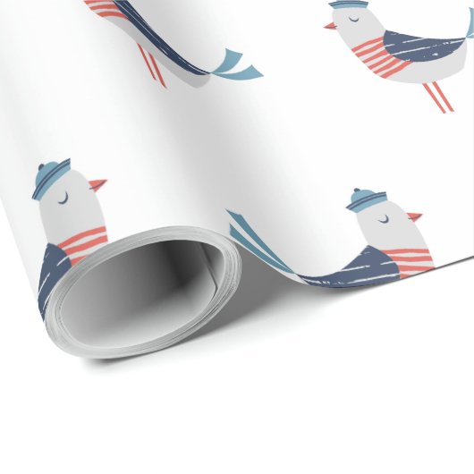 Schattigee Zeemeeuwen op wit Cadeaupapier (Rol Hoek)