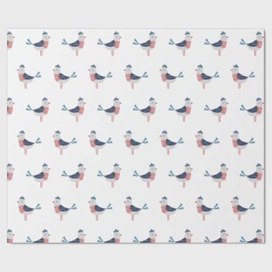 Schattigee Zeemeeuwen op wit Cadeaupapier (Vlak)