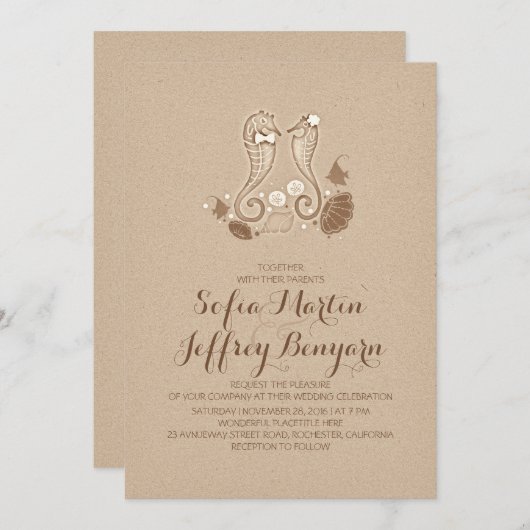 Schattigee zeepaardjes elegante strand bruiloft ui kaart (Voorkant / Achterkant)