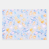 Schattigee zeeschelpen blauw en wit inpakpapier vel (Voorkant 3)