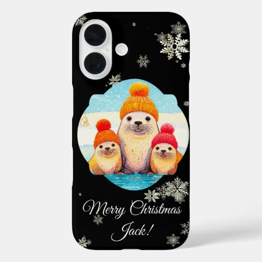 Schattigee zegels met gebreid pet Kerstillustratie Case-Mate iPhone Case (Achterkant)