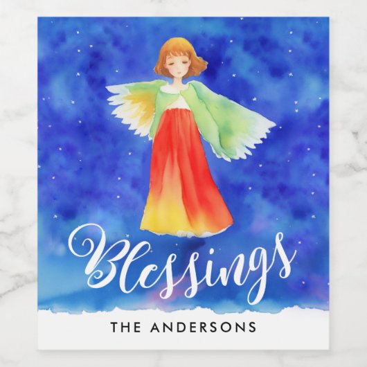 Schattigee Zegeningen Blue Sky Guardian Angel Wate Wijn Etiket (Enkel label)