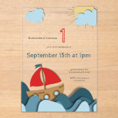 Schattigee zeilboot nautische eerste verjaardag acryl uitnodigingen (Voorkant)
