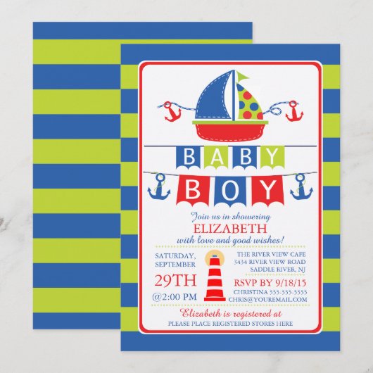Schattigee zeilboot nautische jongen Baby shower u Kaart (Voorkant / Achterkant)
