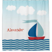 Schattigee zeilboot op water, gepersonaliseerde na douchegordijn (Voorkant)