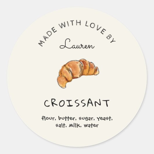 Schattigee zelfgemaakte croissant ronde sticker (Voorkant)