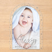 Schattigee zilveren sterren winterfoto geboorteaan acryl uitnodigingen (Voorkant)