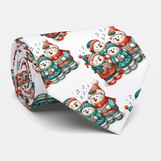 Schattigee zingende Polar Beren in feestelijke win Stropdas (Opgerold)