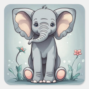 Schattigee zittende olifant vierkante sticker