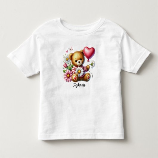 Schattigee zittende teddybeer Valentijnsdag Kinder Shirts (Voorkant)