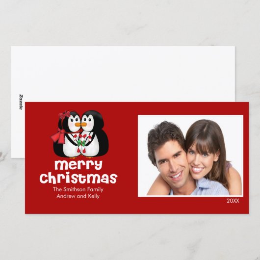 SCHATTIGEE zoenende pinguïns Vrolijke kerstfotokaa Feestdagenkaart (Voorkant / Achterkant)