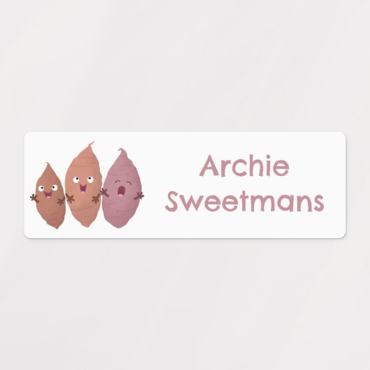 Schattigee zoete aardappelen cartoon gepersonalise labels (Design 1)