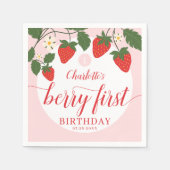 Schattigee zoete aardbei 1e verjaardag servet (Voorkant)