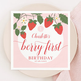 Schattigee zoete aardbei 1e verjaardag servet
