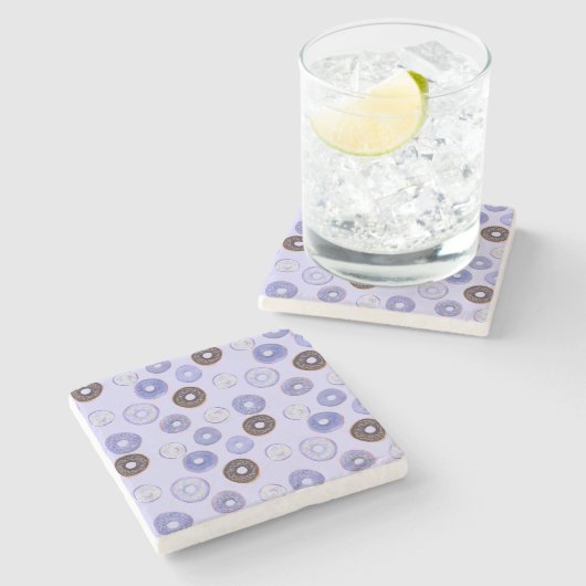 Schattigee zoete Donut massief blauwe achtergrond Stenen Onderzetter (Zijkant)