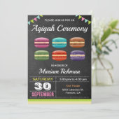 Schattigee zoete macarons aqeeqah | Aqiqah Ceremon Kaart (Staand voorkant)