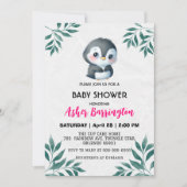 Schattigee zoete pinguïn lente bladeren baby showe kaart (Voorkant)