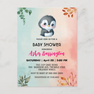 Schattigee zoete pinguïn Lentebloem baby shower ki Briefkaart