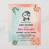 Schattigee zoete pinguïn Lentebloem baby shower ki Briefkaart (Voorkant / Achterkant)