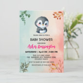 Schattigee zoete pinguïn Lentebloem baby shower ki Kaart (Staand voorkant)