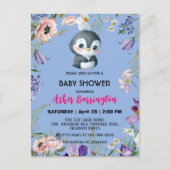 Schattigee zoete pinguïn Rustieke bloem baby showe Briefkaart (Voorkant)