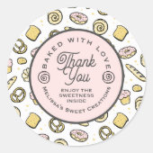 Schattigee zoete taarten donuts patroon gebakken m ronde sticker (Voorkant)