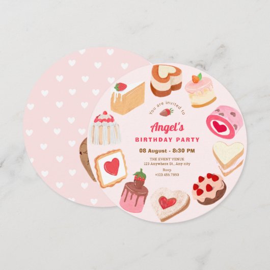 Schattigee zoete taarten verjaardag kaart (Voorkant / Achterkant)