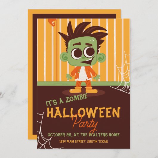 Schattigee Zombie Halloween Party Uitnodiging (Voorkant / Achterkant)