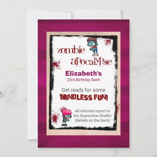Schattigee Zombie Theme Verjaardagsfeestje Uitnodi Kaart (Voorkant)