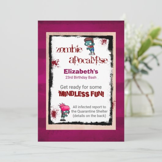 Schattigee Zombie Theme Verjaardagsfeestje Uitnodi Kaart (Staand voorkant)