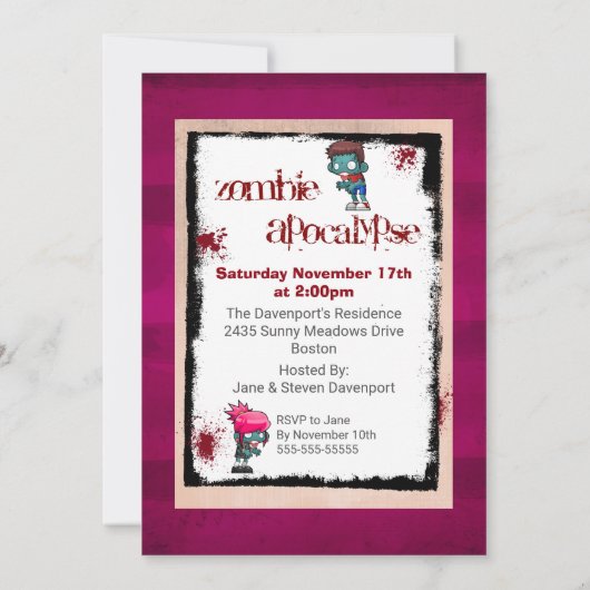 Schattigee Zombie Theme Verjaardagsfeestje Uitnodi Kaart (Achterkant)