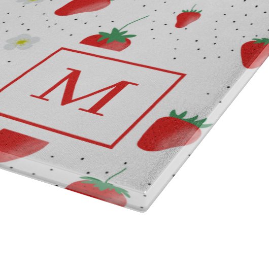 Schattigee Zomer Aardbeien & Bloesems Monogram Snijplank (Hoek)