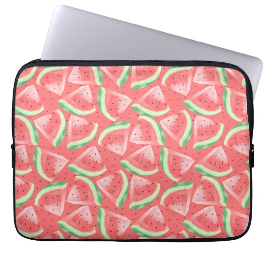 Schattigee zomer Kawaii Waterverf Watermeloen Laptop Sleeve (Voorkant)