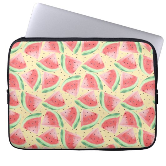 Schattigee zomer Kawaii Waterverf Watermeloen Laptop Sleeve (Voorkant)