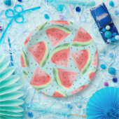 Schattigee zomer Kawaii Waterverf Watermeloen Papieren Bordje (Feest)