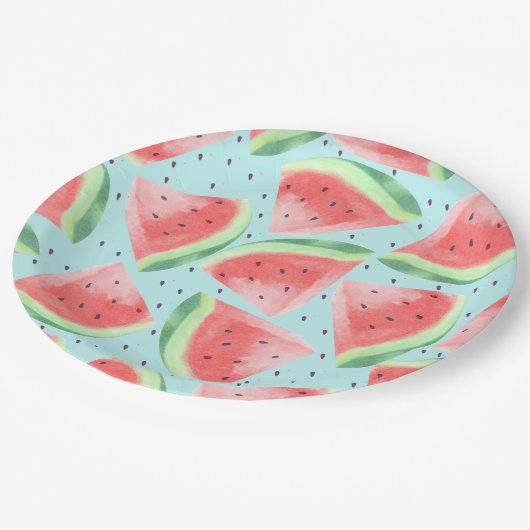 Schattigee zomer Kawaii Waterverf Watermeloen Papieren Bordje (Gekanteld)