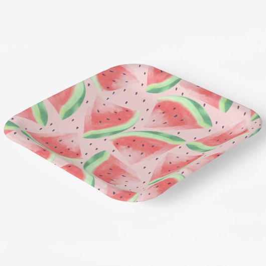 Schattigee zomer Kawaii Waterverf Watermeloen Papieren Bordje (Gebogen)