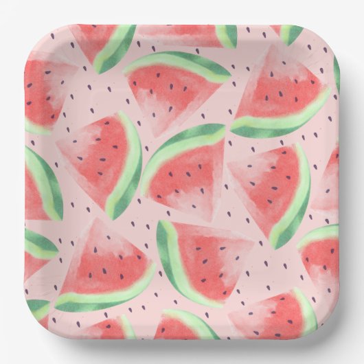 Schattigee zomer Kawaii Waterverf Watermeloen Papieren Bordje (Voorkant)