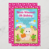 Schattigee zomer Llama Fiesta Kids verjaardag Kaart (Voorkant / Achterkant)