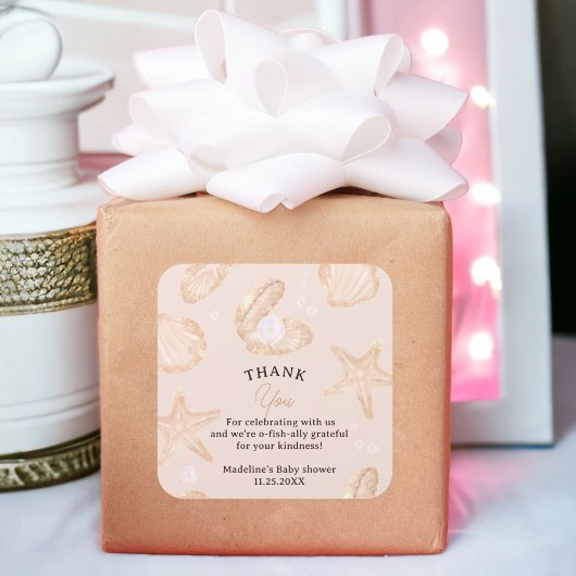 Schattigee zomer oceaan kleine parel baby shower d vierkante sticker