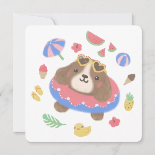 Schattigee zomer Spaniel Dog Illustration Feestdagenkaart (Voorkant)