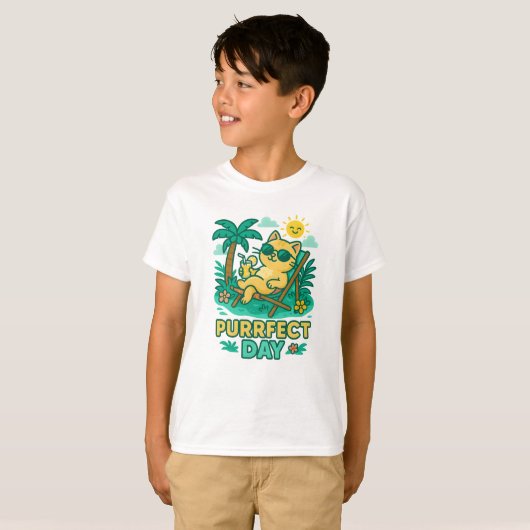 Schattigee Zomer Strand T-shirt Dag Kat Shirt (Voorkant volledig)