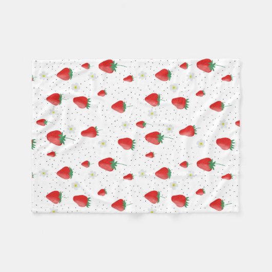 Schattigee zomeraardbeien en -bloesems fleece deken (Voorkant (Horizontaal))