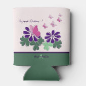 Schattigee zomerdroom! Roze Vlinder Paarse Bloem Blikjeskoeler (Achterkant)