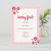 Schattigee zomerfruitbes eerste 1e verjaardagsfees kaart (Staand voorkant)