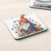 Schattigee zomergnoom met bloemen bier onderzetter (Linkerzijde)