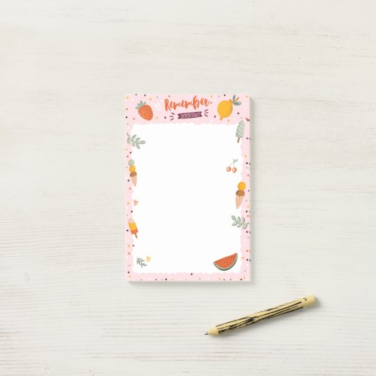 Schattigee Zomerillustratie IJsvrucht Post-it® Notes (Op bureau)