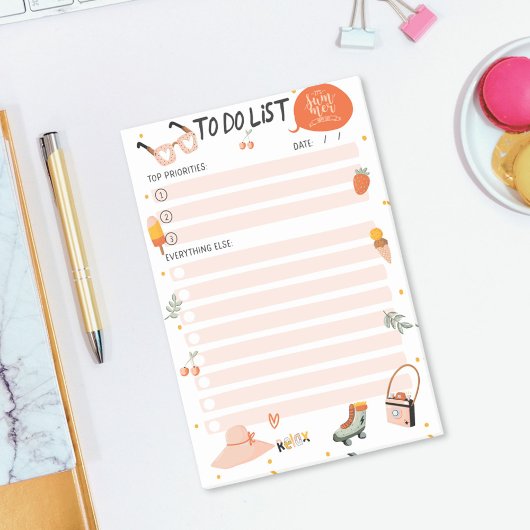 Schattigee zomerillustratie om lijstchecklist te d post-it® notes