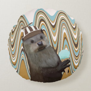 Schattigee zomerotter met ijsje rond kussen