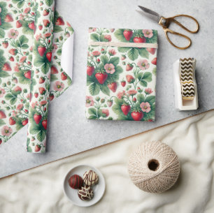 Schattigee zomerse decoupage voor aardbeien cadeaupapier